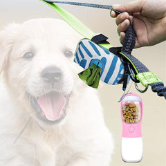 Portable Dog Water Bottle with Food Dispenser & Poop Bag Dispenser Leak Proof
