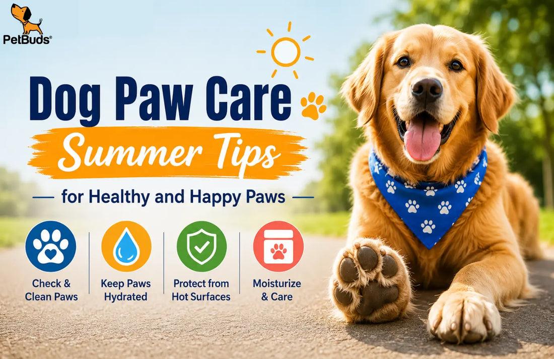 Golden retriever enjoying summer outdoors with dog paw care summer tips for healthy and happy paws by PetBuds