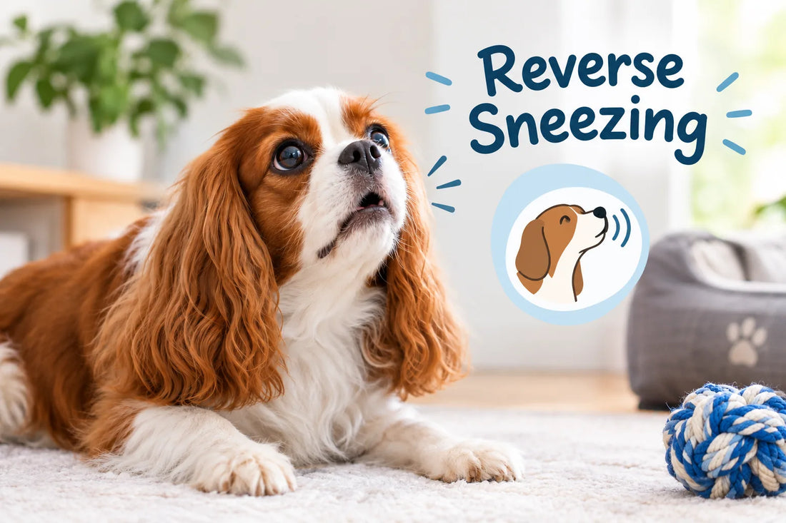 Dog reverse sneezing with a stretched neck and snorting sounds