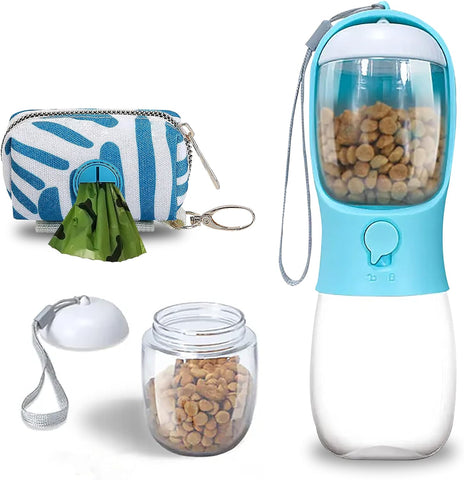 Leak Proof Dog Water Bottle With Portable Food & Poop Bag Dispenser