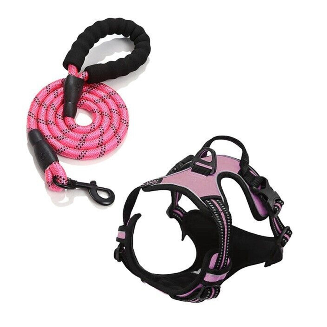 Adjustable No Pull Dog Harness with Padded Protection | Free 5ft Heavy Duty Dog Leash | Pink