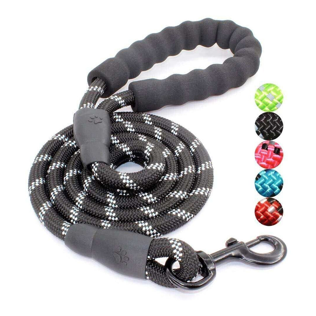 PetBuds reflective nylon dog leash black colour anti-bite heavy duty