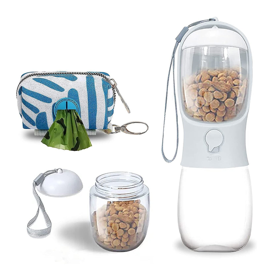 Leak Proof Dog Water Bottle With Portable Food & Poop Bag Dispenser