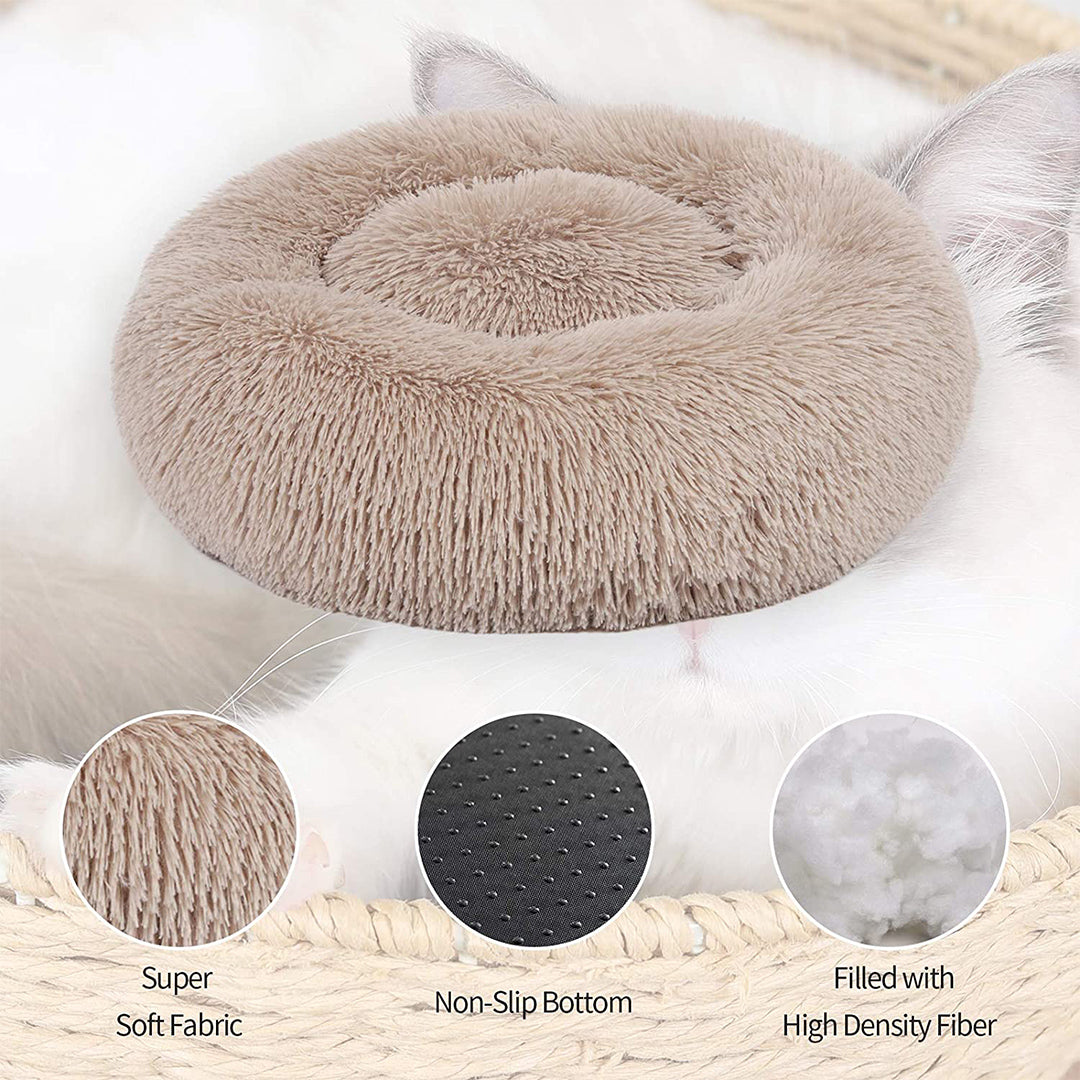 SEGAWE 30-Inch Shaggy Fluffy Pet Dog Bed – Donut Cuddler Cushion With Non-Slip Bottom, Cozy & Machine Washable